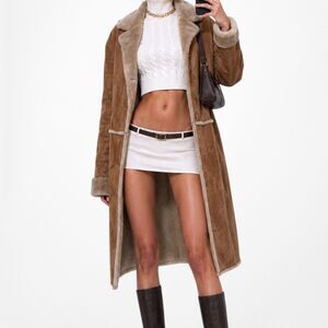 Vintage Y2K Brown Suede Faux Fur Lined Penny Lane Coat Long Jacket Size M